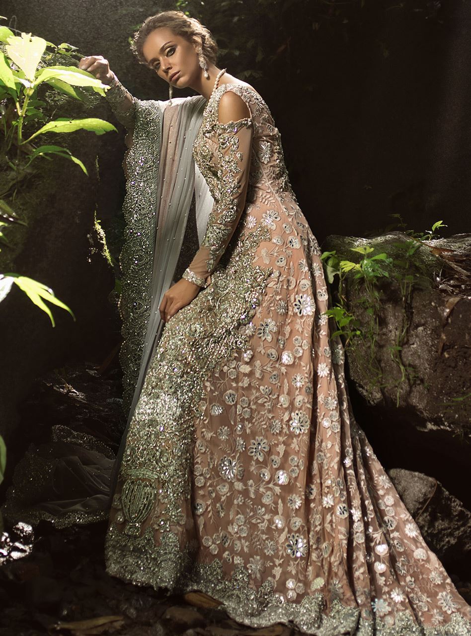 Light Pink Embellished Net Gown (2-Piece) - Image 3