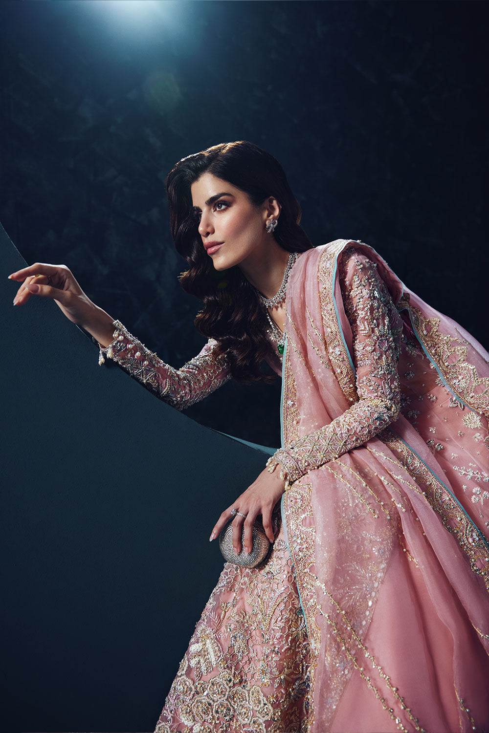 Blush Pink Embroidered Net Front-Open Gown (2-Piece) - Image 5