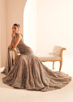Pakistani Mauve Embroidered Net Gown (2-Piece) - Image 8