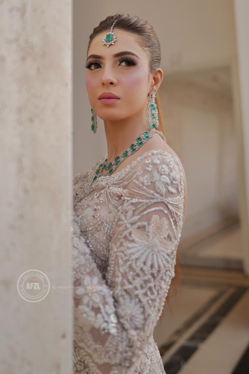 Pakistani Baby Pink Embellished Net Fishtail Bridal Gown (1-Pc) - Image 5