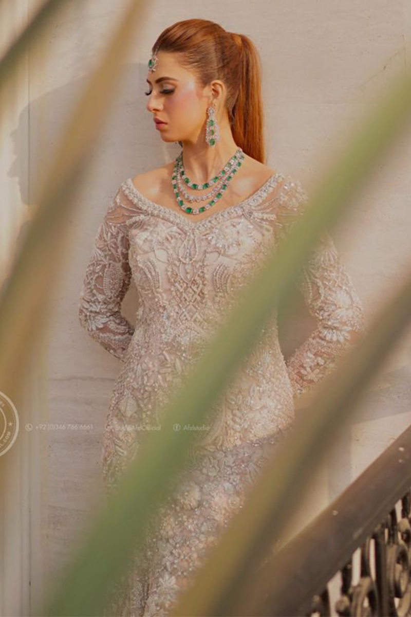 Pakistani Baby Pink Embellished Net Fishtail Bridal Gown (1-Pc) - Image 6