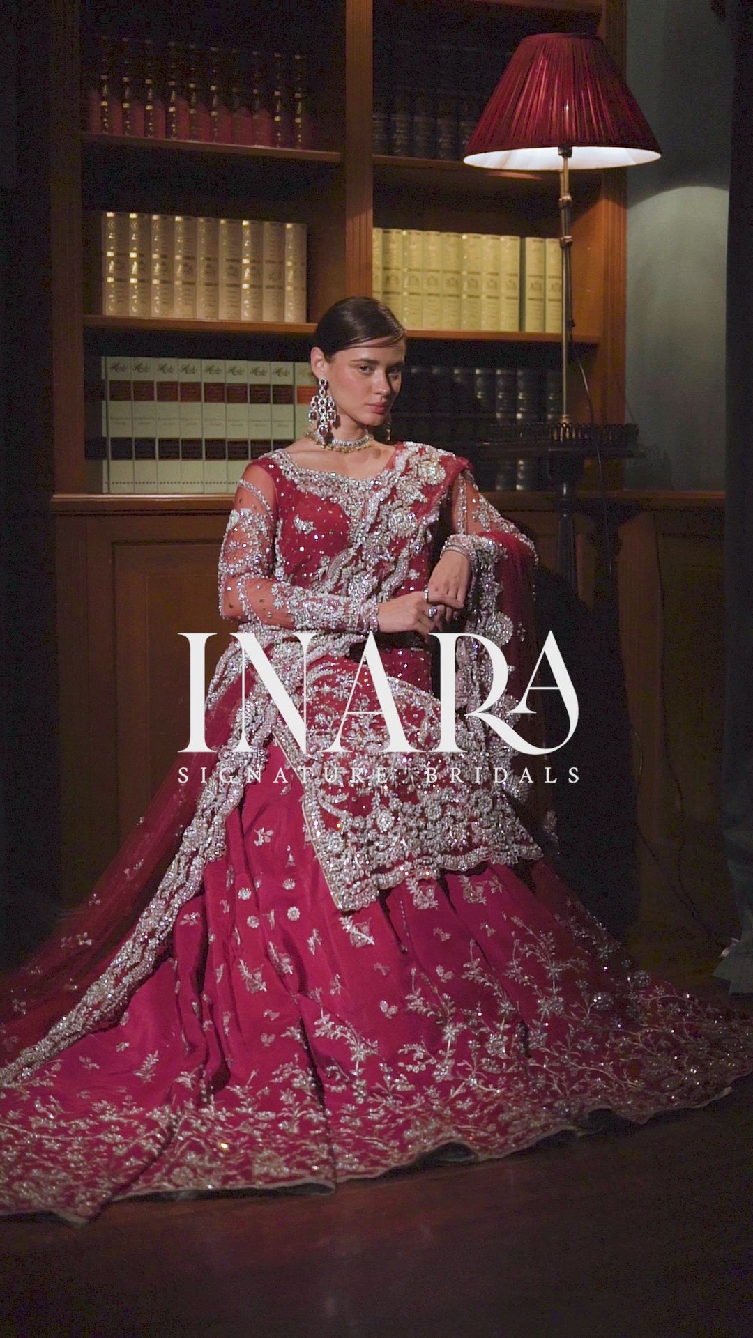 Magenta Naqshi Beadwork Net Bridal Gown (2-Piece) - Image 10