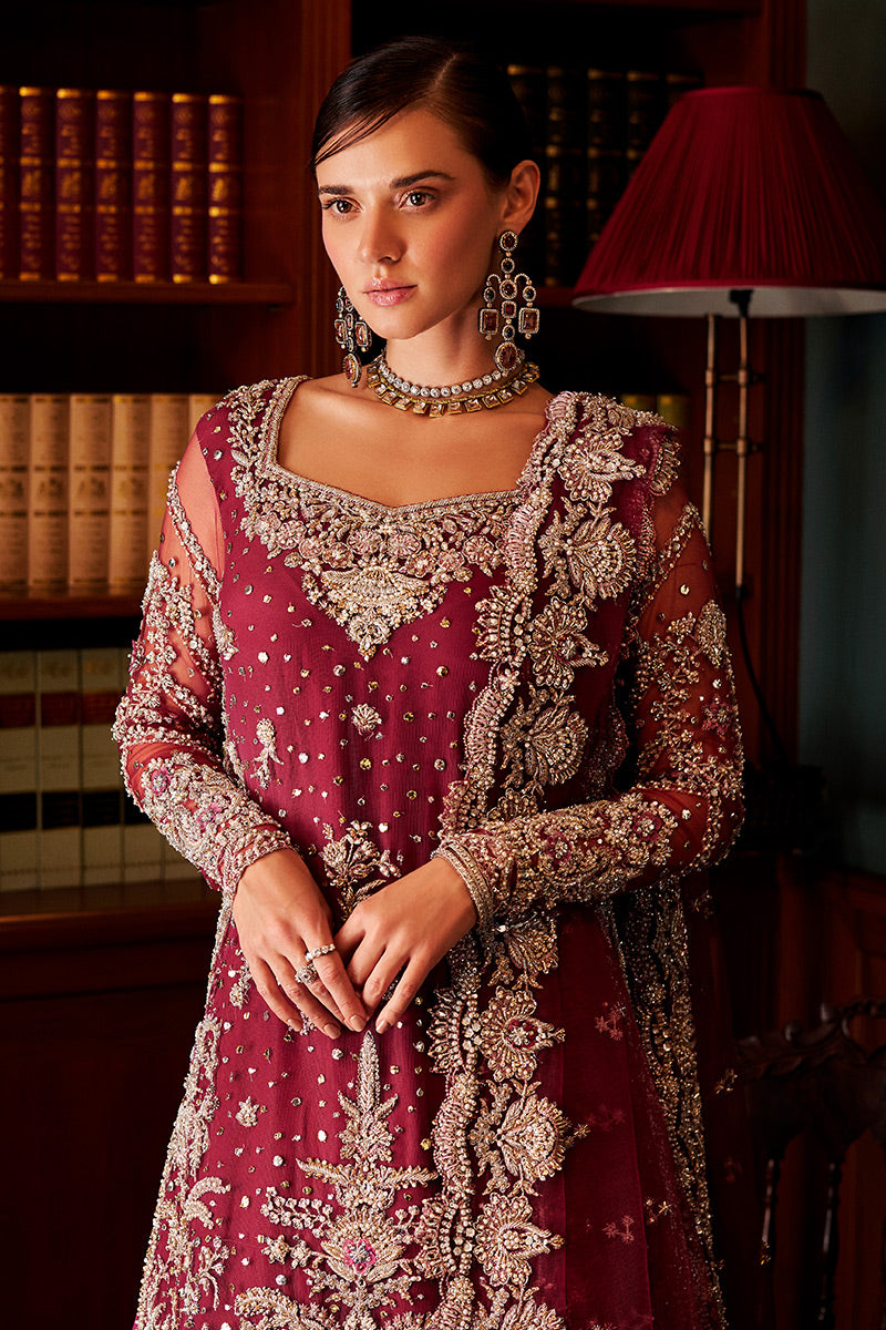 Magenta Naqshi Beadwork Net Bridal Gown (2-Piece) - Image 2