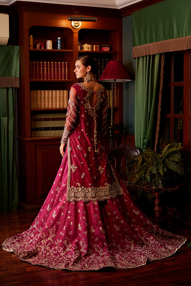 Magenta Naqshi Beadwork Net Bridal Gown (2-Piece) - Image 3