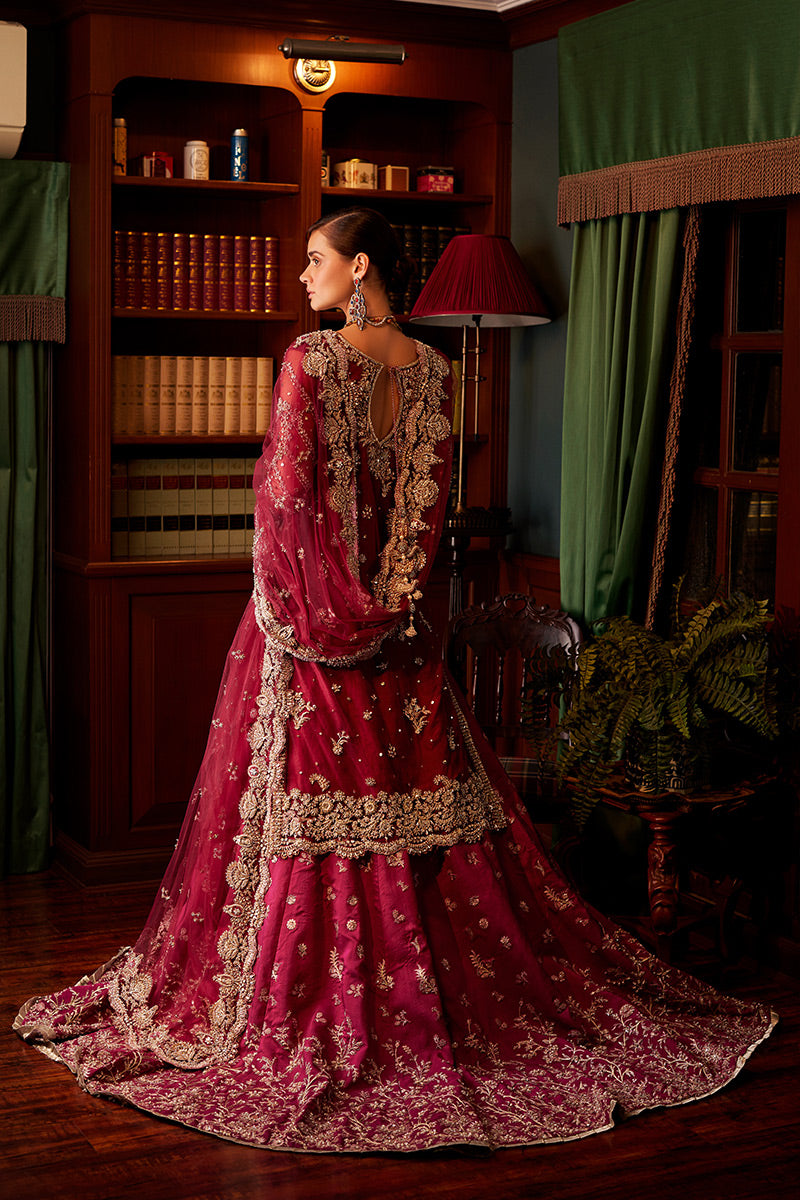 Magenta Naqshi Beadwork Net Bridal Gown (2-Piece) - Image 5