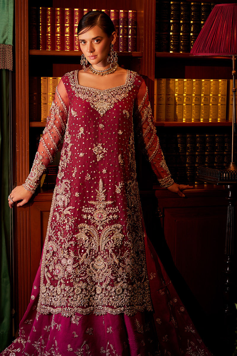 Magenta Naqshi Beadwork Net Bridal Gown (2-Piece) - Image 6