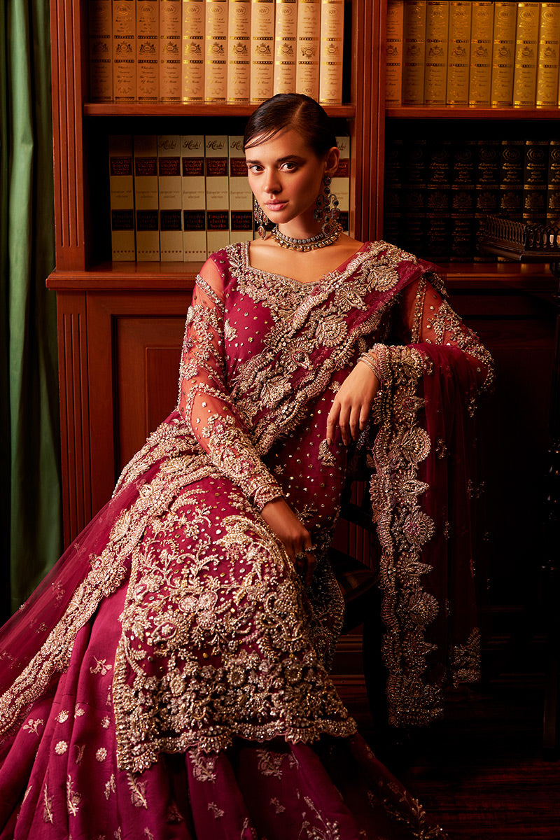 Magenta Naqshi Beadwork Net Bridal Gown (2-Piece) - Image 7