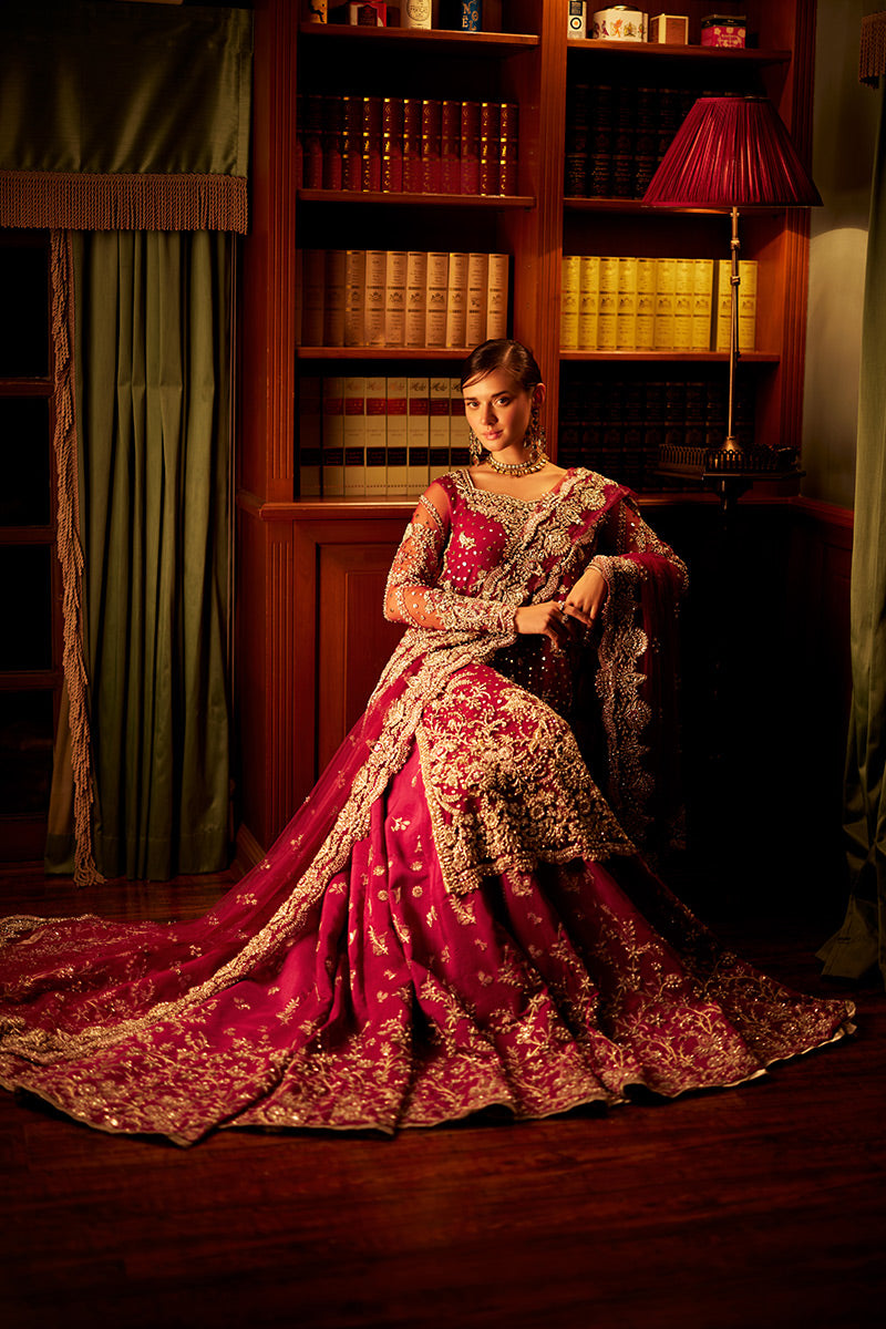 Magenta Naqshi Beadwork Net Bridal Gown (2-Piece) - Image 8