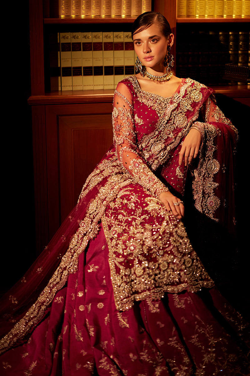 Magenta Naqshi Beadwork Net Bridal Gown (2-Piece) - Image 9