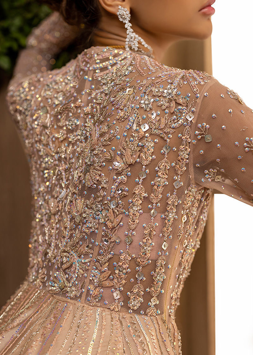 Indian Baby Salmon Pink Embellished Net & Organza Bridal Gown (1-Pc) - Image 4