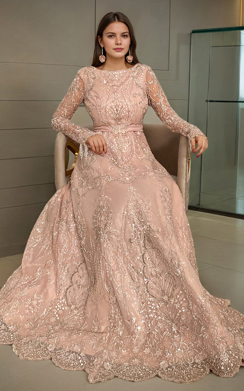 Blush Pink Embellished Net Maxi Dress (2-Piece) - Image 4