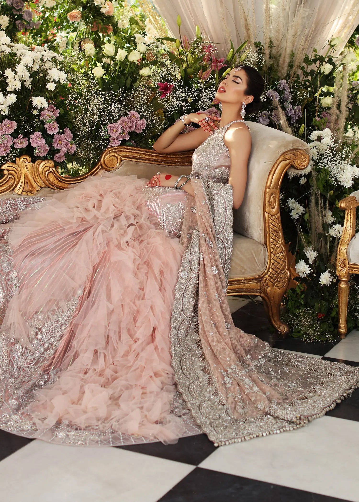 Pakistani Dusty Pink Embellished Net Bridal Gown (2-Piece) - Image 5