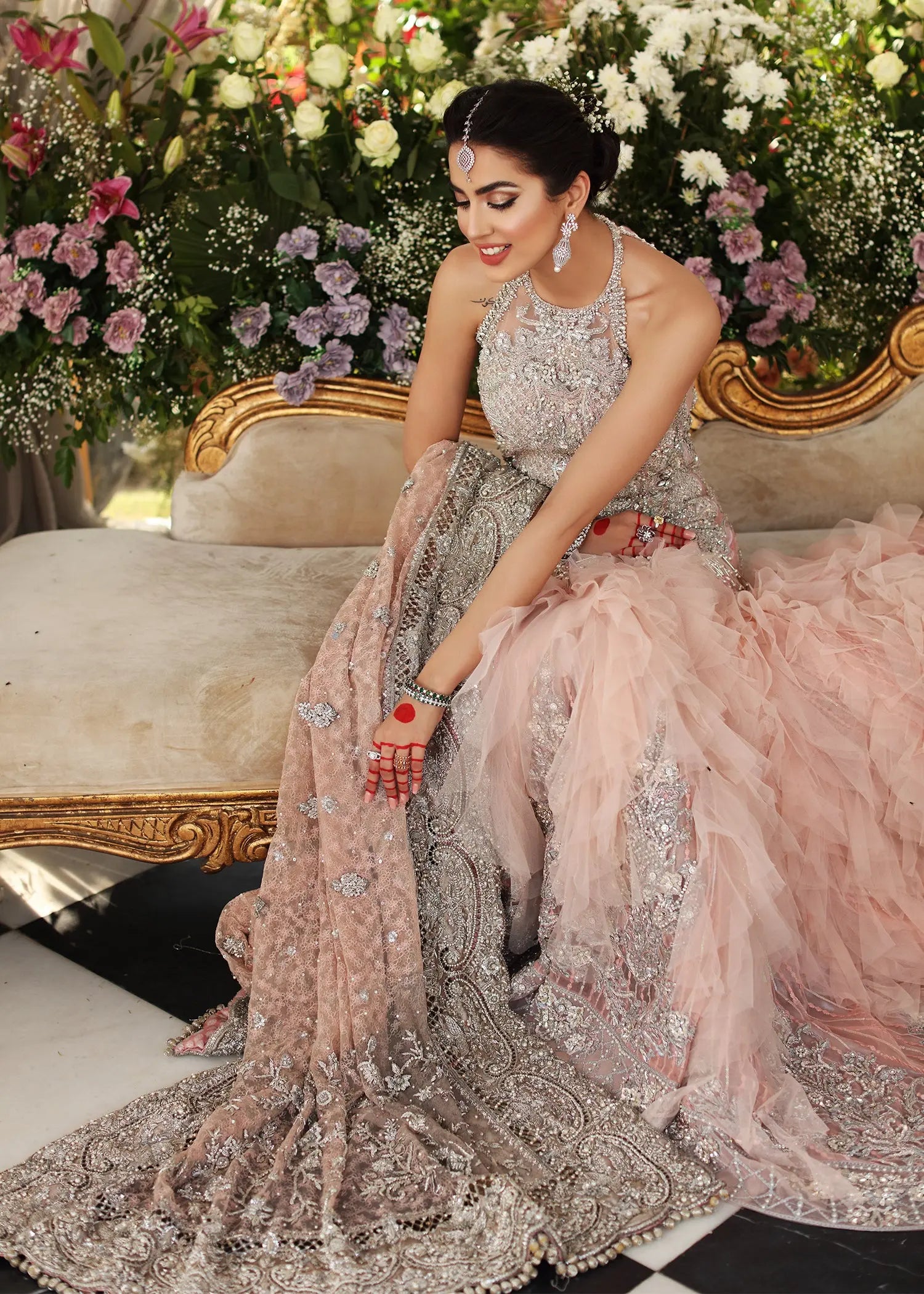 Pakistani Dusty Pink Embellished Net Bridal Gown (2-Piece) - Image 6