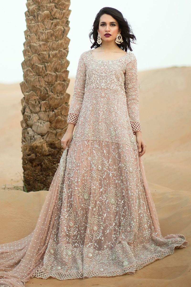 Blush Pink Embellished Net Bridal Gown (2-Piece) - Image 1