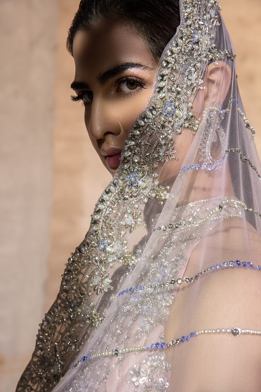 Pakistani Blush Pink Embellished Net Bridal Gown (2-Piece) - Image 4