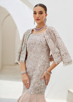 Soft Pink Embroidered Net & Raw Silk Gown (3-Piece) - Image 3