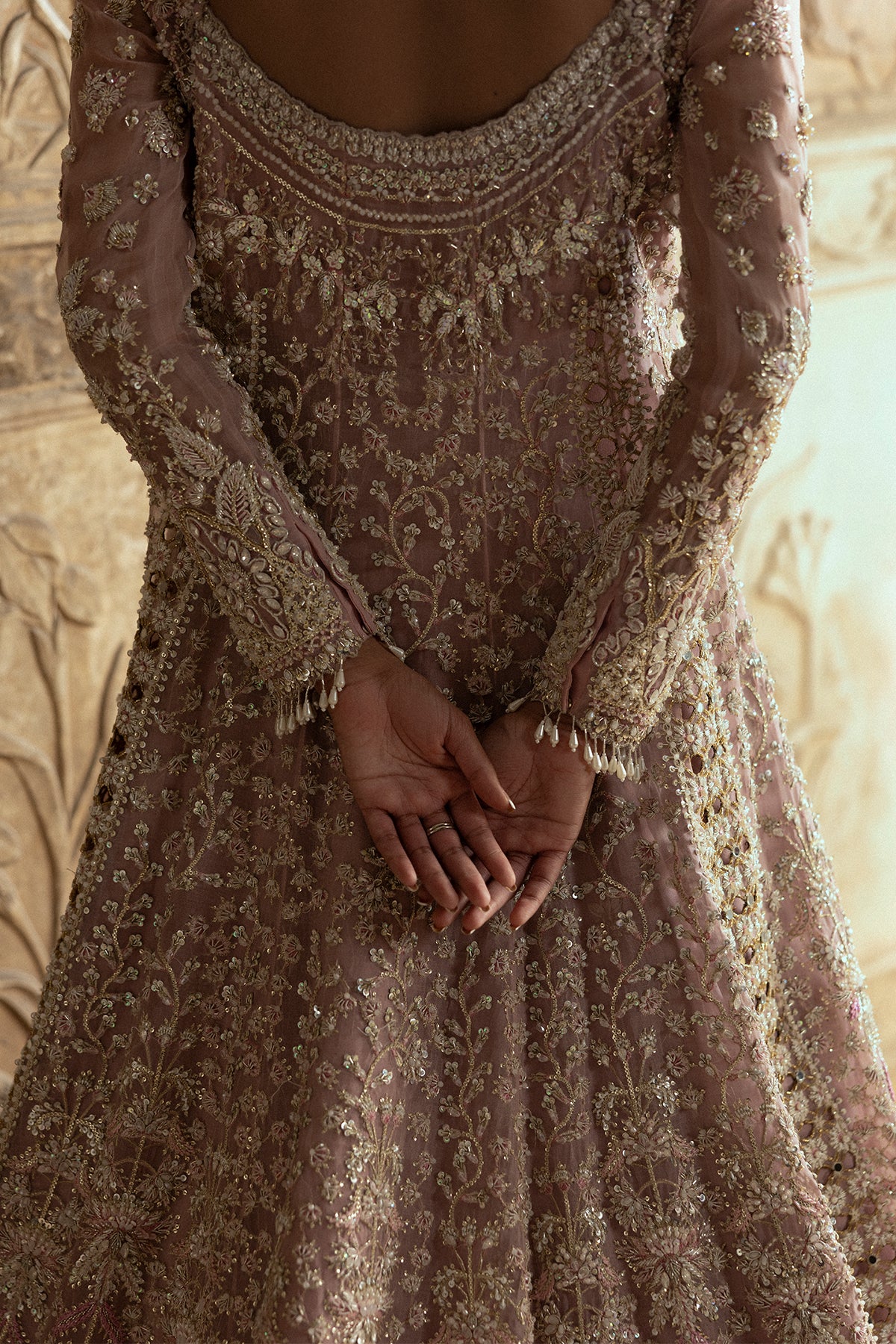 Blush Pink Embellished Net Bridal Gown (2-Piece) - Image 10