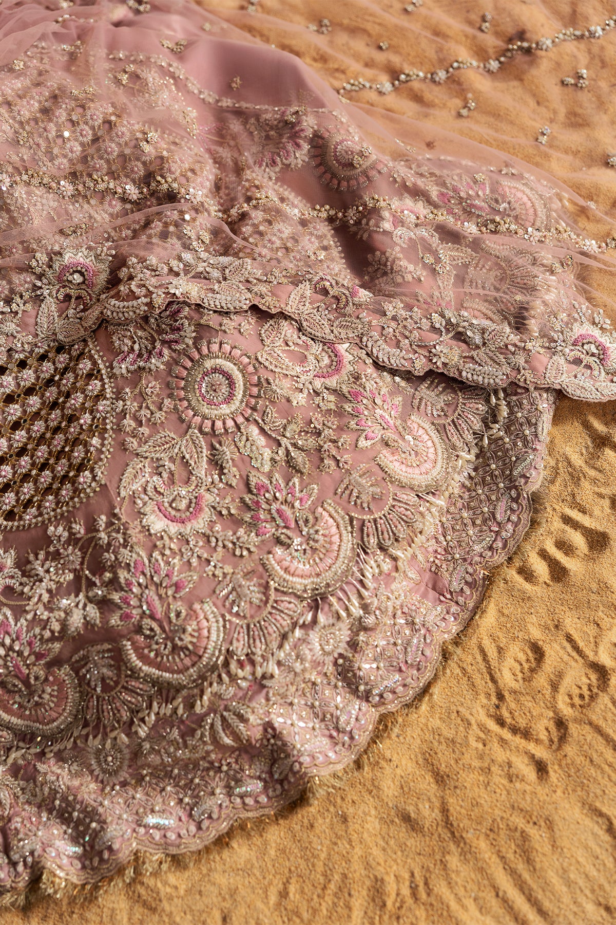 Blush Pink Embellished Net Bridal Gown (2-Piece) - Image 6