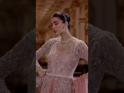 Pastel Pink Embroidered Net Front-Open Gown (3-Piece) - Image 1