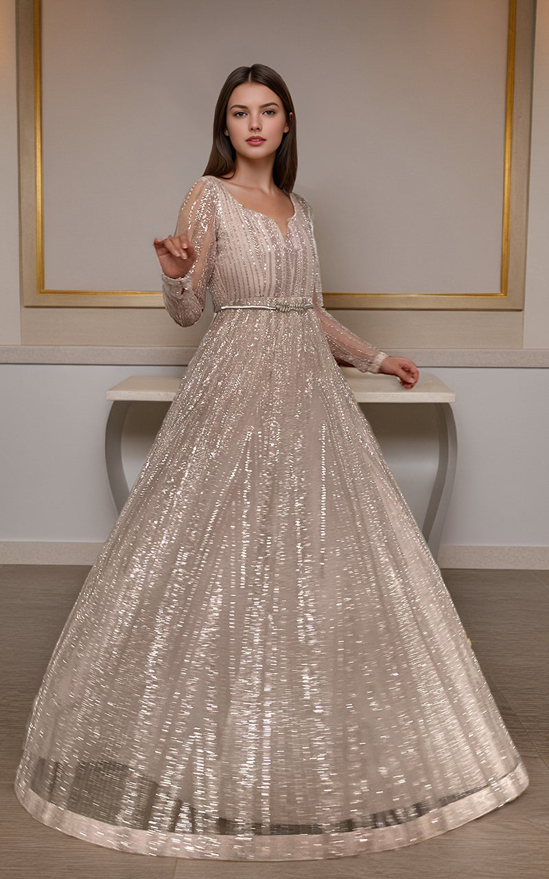 Pakistani Blush Pink Sequin Embroidered Net Maxi (1-Pc) - Image 1