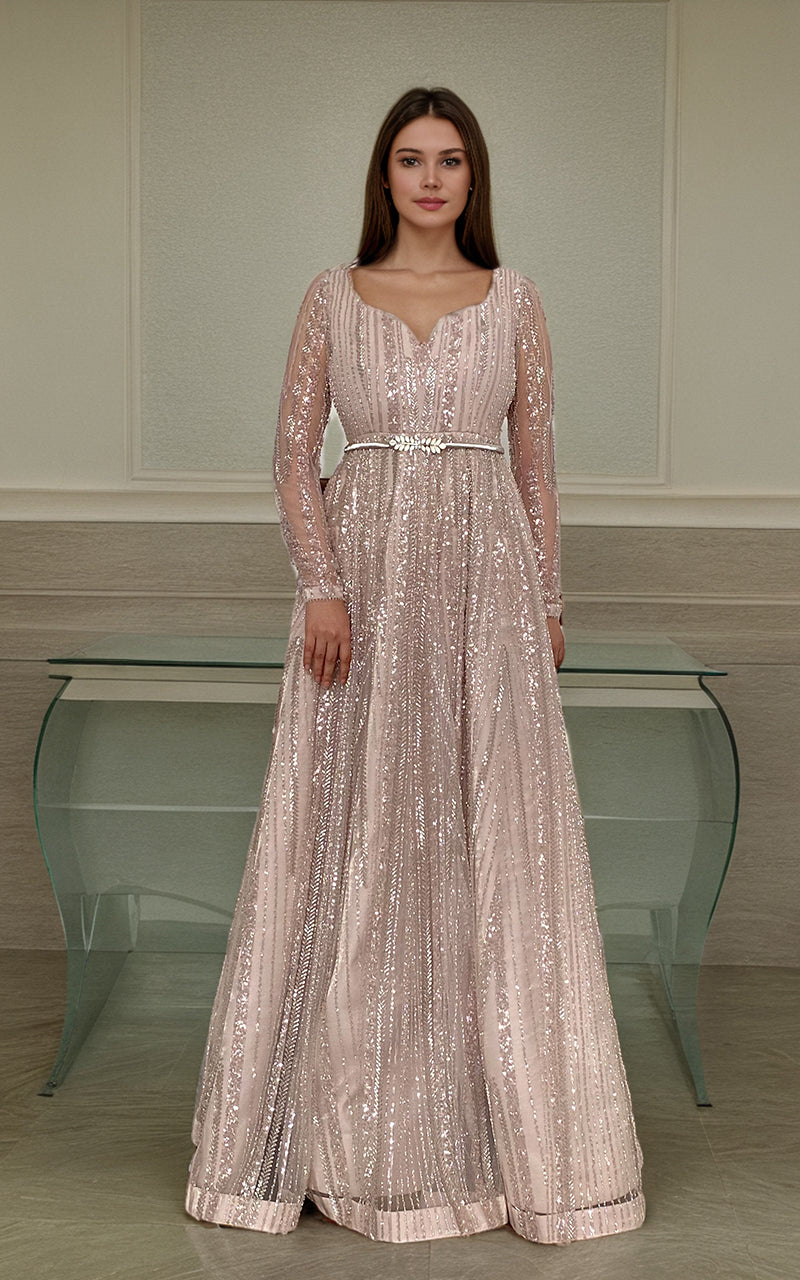 Pakistani Blush Pink Sequin Embroidered Net Maxi (1-Pc) - Image 2