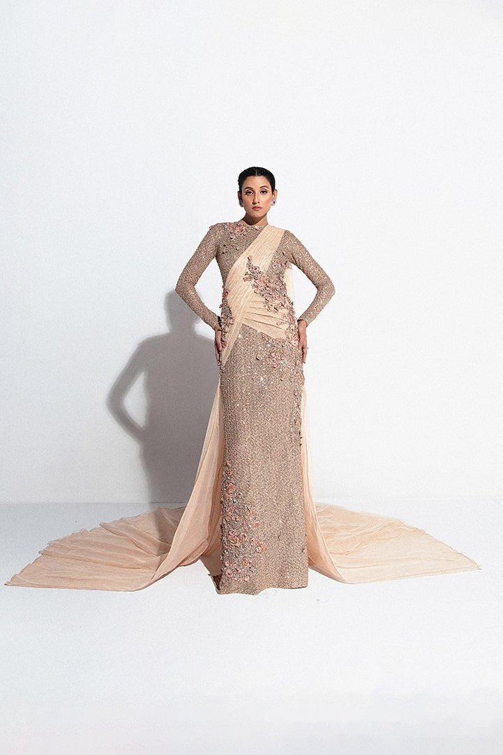 Faded Pink Embellished Net Gown (1-Pc) - Image 1