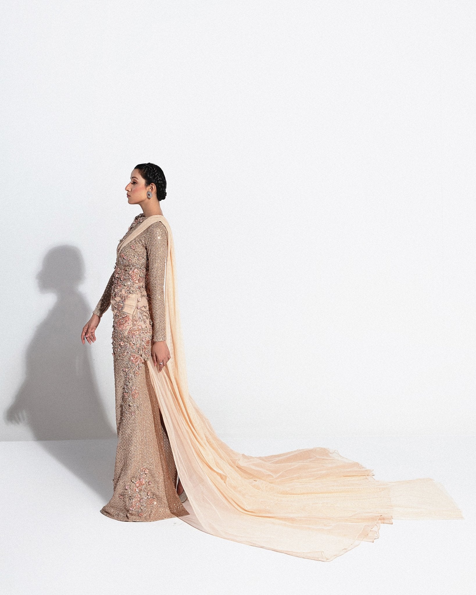 Faded Pink Embellished Net Gown (1-Pc) - Image 3