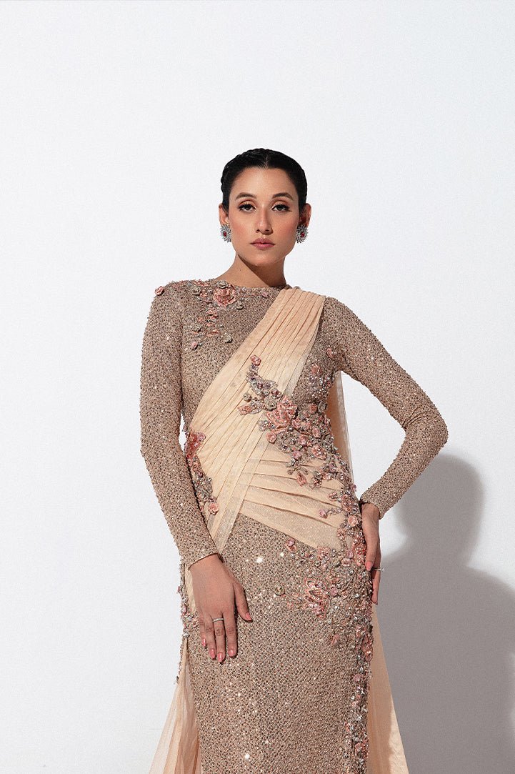 Faded Pink Embellished Net Gown (1-Pc) - Image 4
