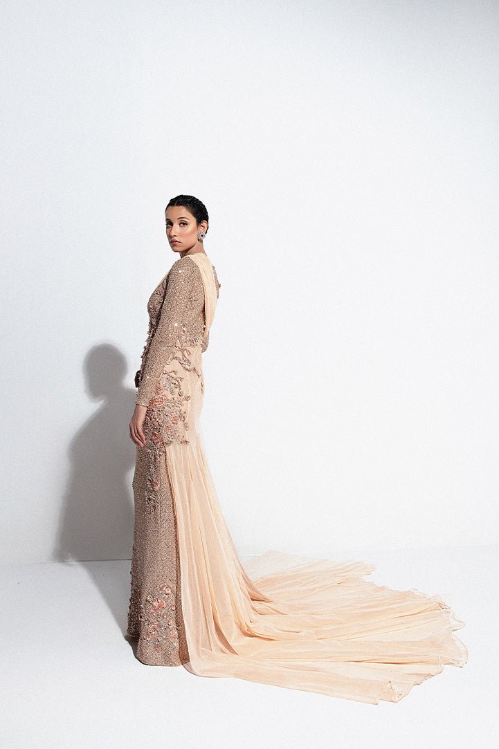 Faded Pink Embellished Net Gown (1-Pc) - Image 5