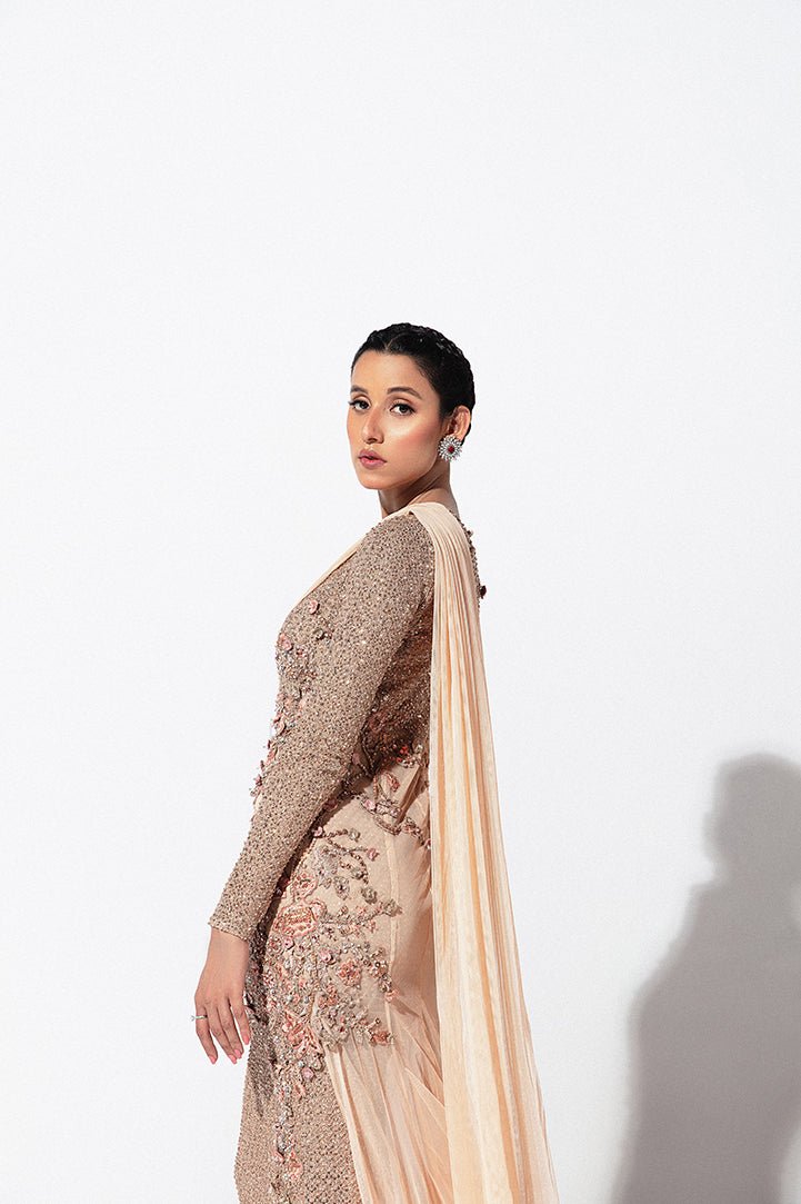 Faded Pink Embellished Net Gown (1-Pc) - Image 6