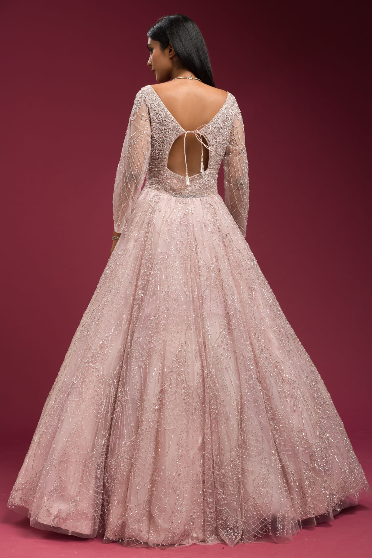 Light Pink Embellished Net Bridal Gown (1-Pc) - Image 5