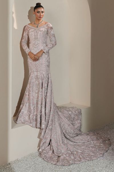 Baby Pink Embellished Net Gown (1-Pc) - Image 1