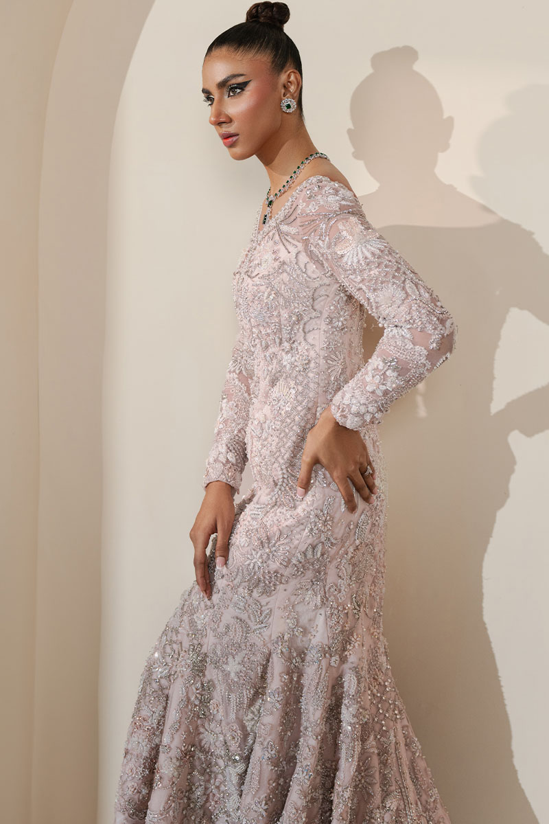 Baby Pink Embellished Net Gown (1-Pc) - Image 5