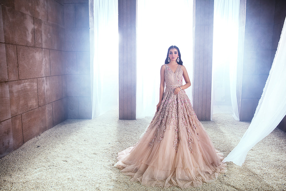 Pakistani Blush Pink Embellished Net Bridal Maxi (1-Pc) - Image 5