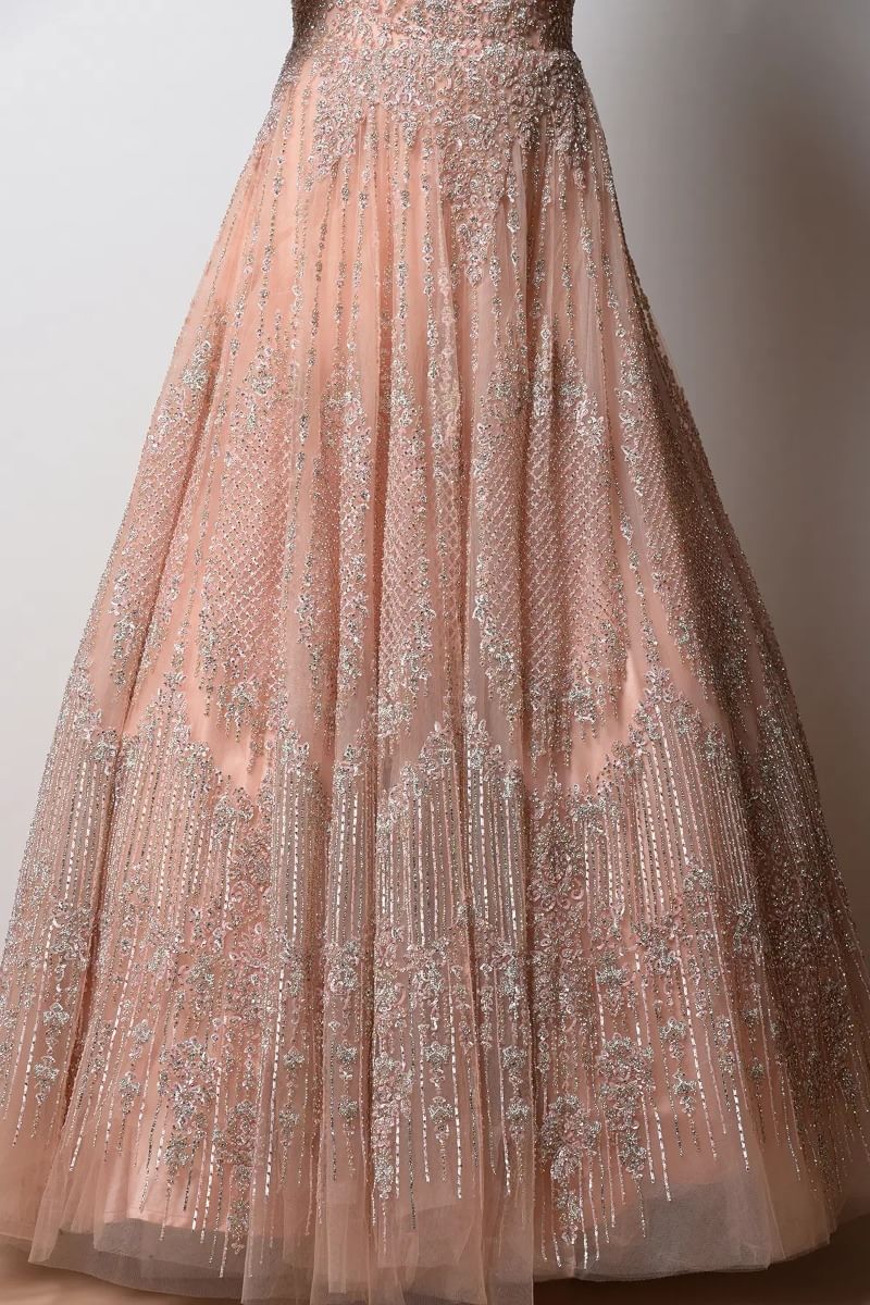 Indian Peach Sequined Net Floor-Length Gown (1-Pc) - Image 4