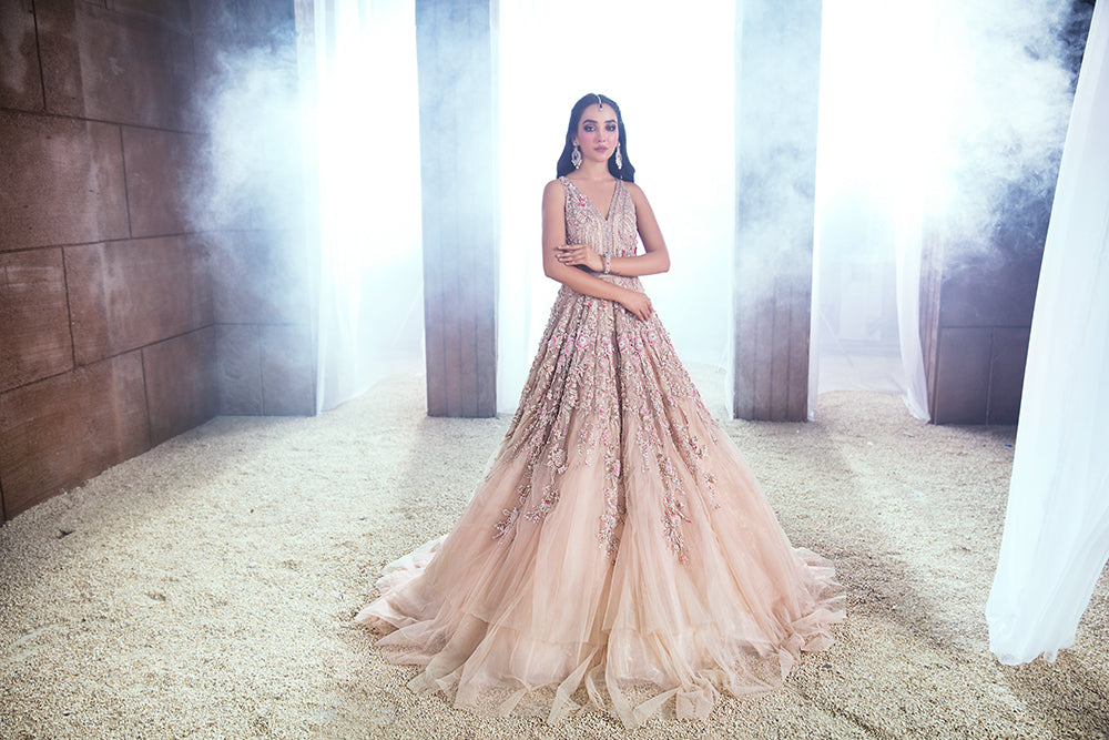 Pakistani Blush Pink Embellished Net Bridal Maxi (1-Pc) - Image 3