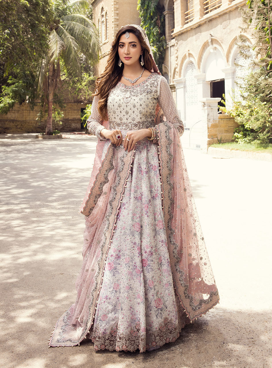 Pakistani Powder Pink Embroidered Net Silk Bridal Gown (2-Piece) - Image 5