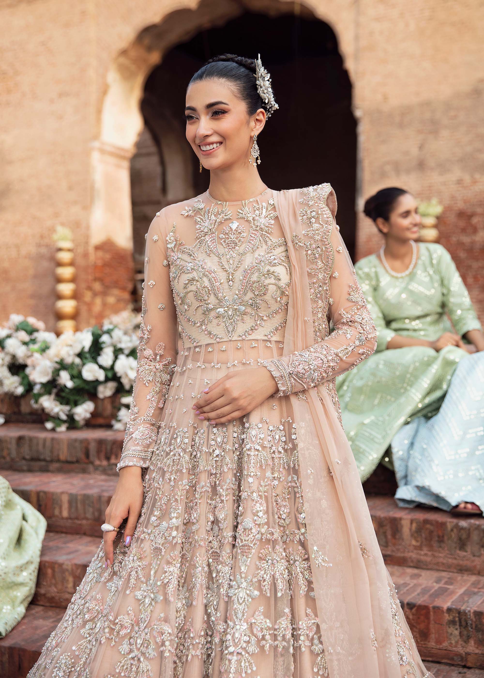 Blush Nude Embellished Net Bridal Gown (2-Piece) - Image 4