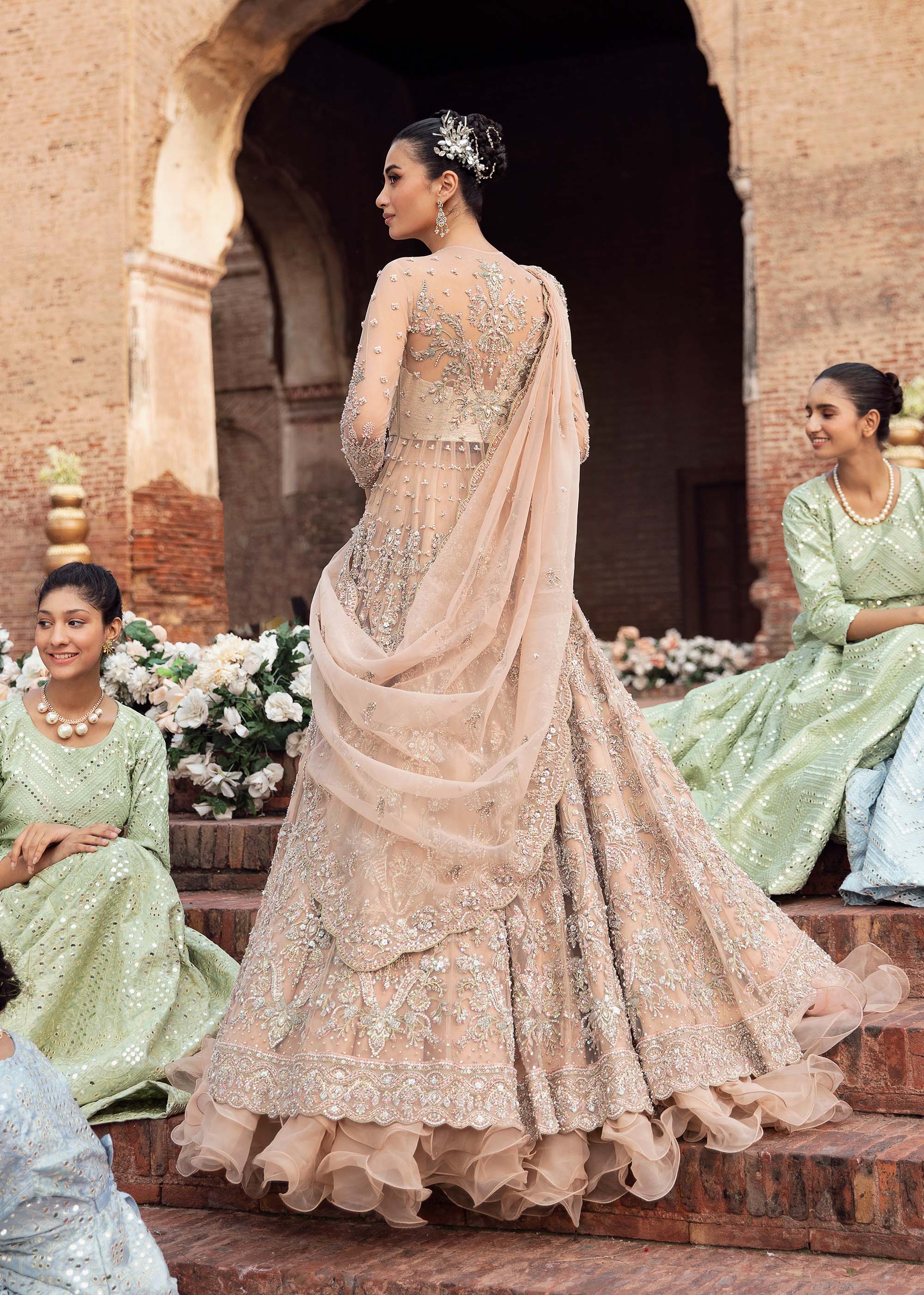 Blush Nude Embellished Net Bridal Gown (2-Piece) - Image 6