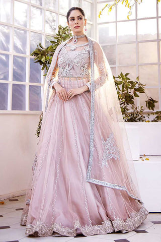 Pakistani Pastel Pink Embroidered Net Bridal Gown (2-Piece) - Image 2