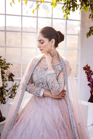 Pakistani Pastel Pink Embroidered Net Bridal Gown (2-Piece) - Image 3