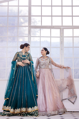 Pakistani Pastel Pink Embroidered Net Bridal Gown (2-Piece) - Image 8