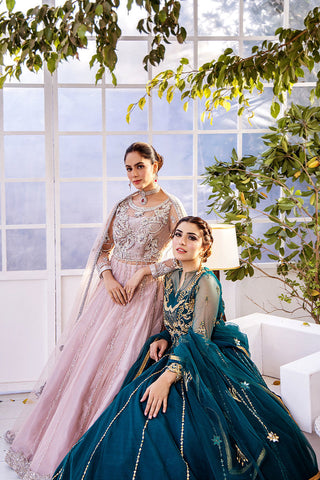 Pakistani Pastel Pink Embroidered Net Bridal Gown (2-Piece) - Image 9