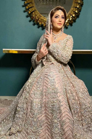Pakistani Blush Pink Embellished Net Silk Bridal Gown (2-Piece) - Image 2