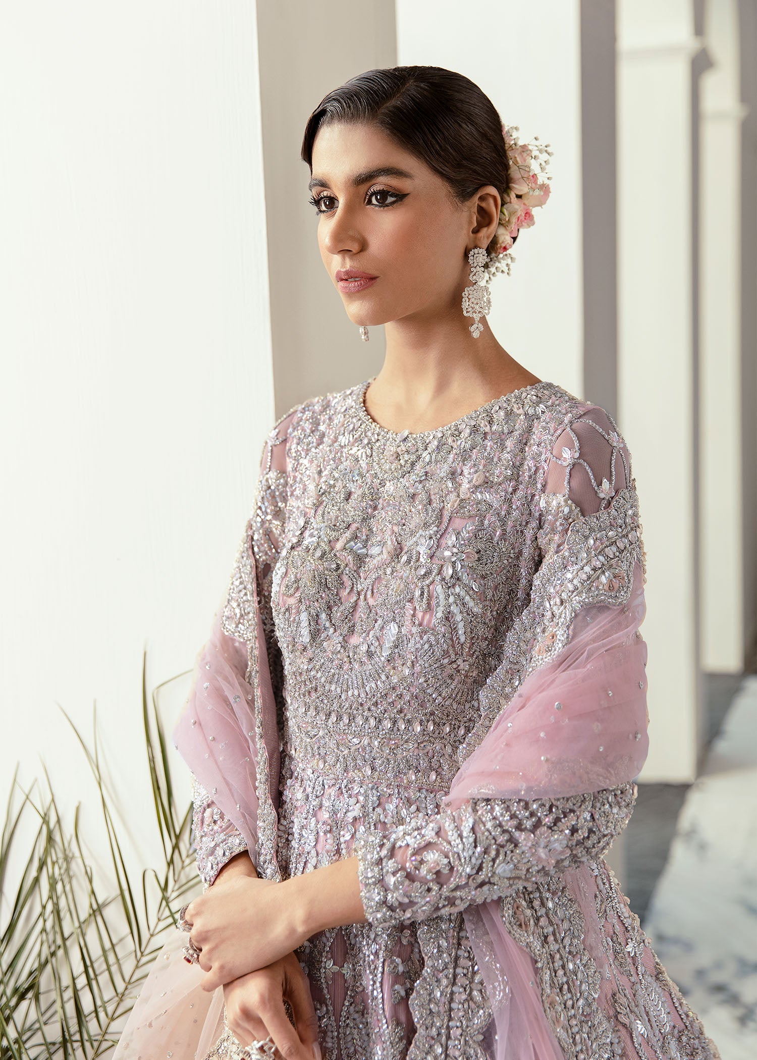 Dusty Pink Embellished Net Bridal Gown (2-Piece) - Image 3