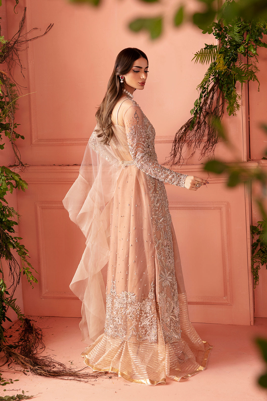 Blush Pink Embellished Net Jacket Gown (3-Piece) - Image 4