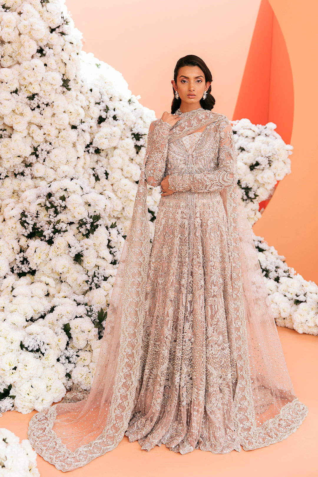 Dusty Rose Embellished Net Bridal Gown (2-Piece) - Image 1