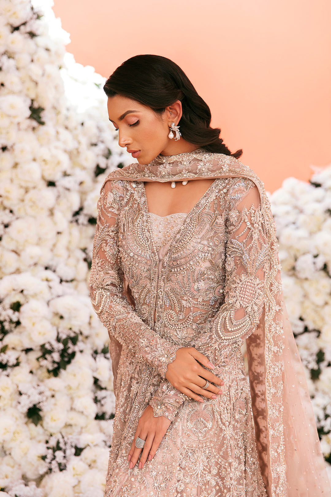 Dusty Rose Embellished Net Bridal Gown (2-Piece) - Image 2