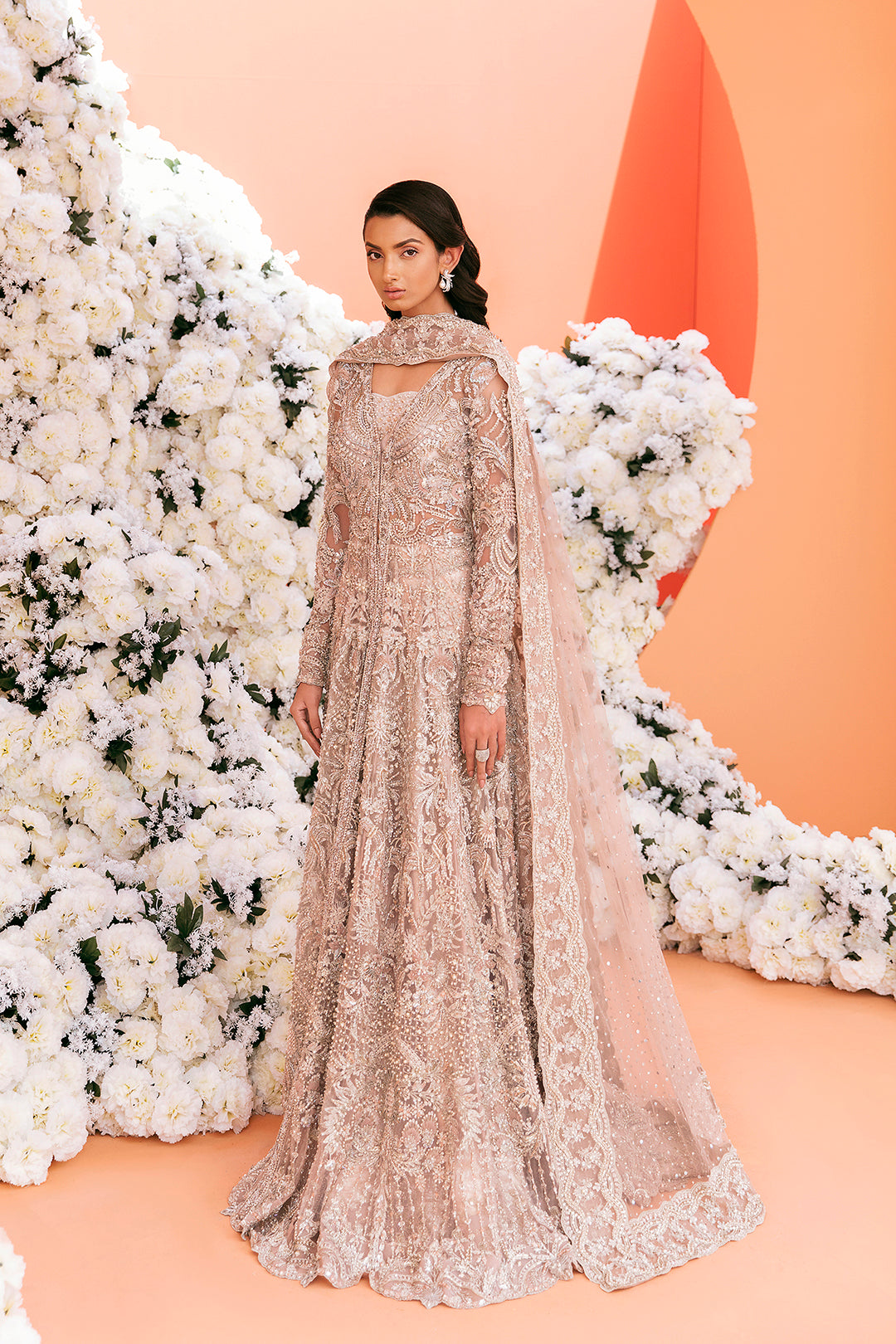 Dusty Rose Embellished Net Bridal Gown (2-Piece) - Image 3