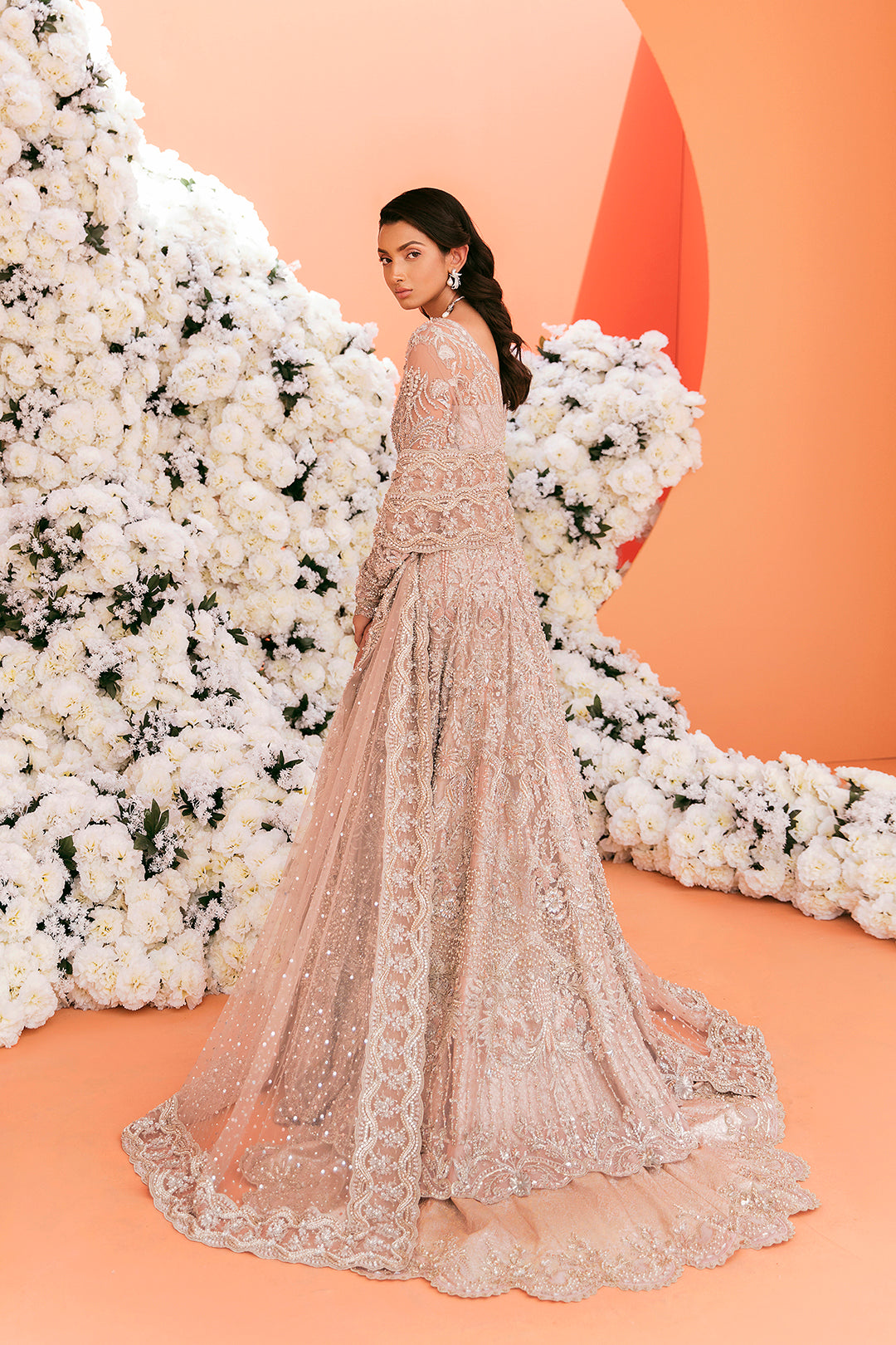 Dusty Rose Embellished Net Bridal Gown (2-Piece) - Image 4